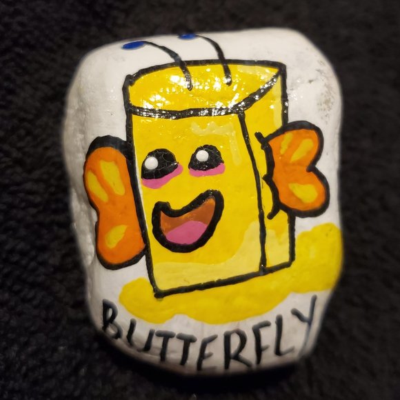 Butterfly Painted Rock OOAK Garden Art Humor - Picture 1 of 1
